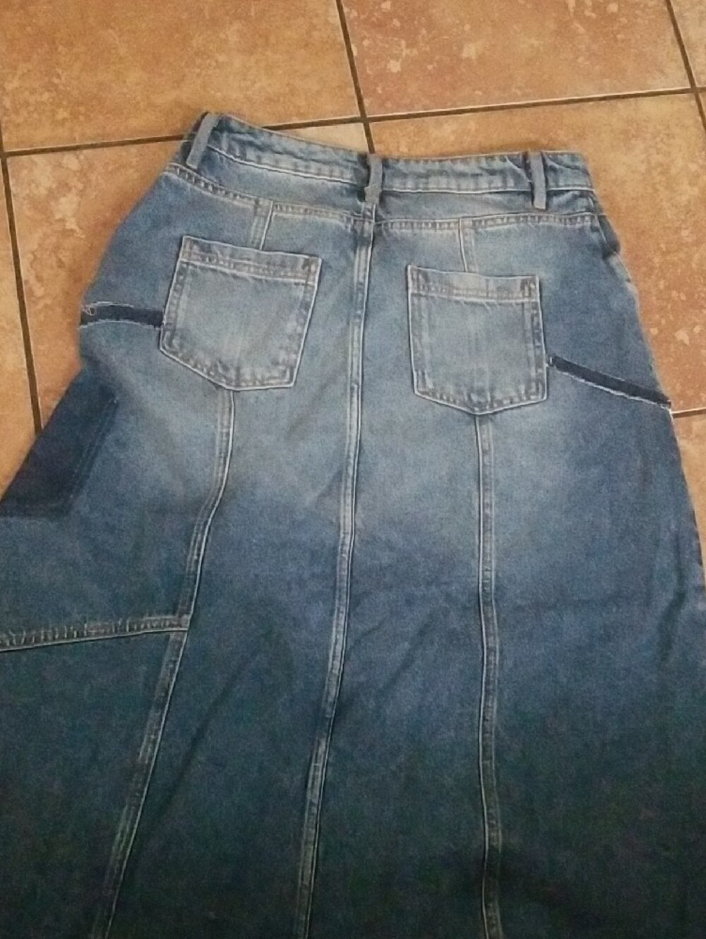 Pilcro Indigo Patchwork Denim Maxi Skirt with Front Slit - Picture 6 of 6